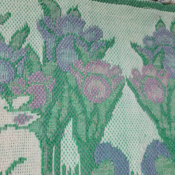 Easter Table Runner Green Pink Hand Knit Cotton Bunny Rabbit Eggs Tulips Spring - Picture 3 of 9